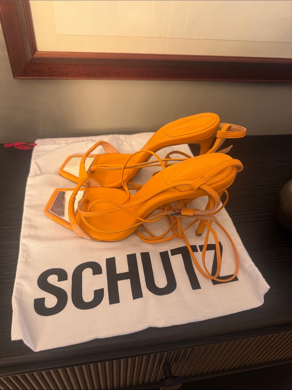 SCHUTZ Yellow Lace-Up Strappy Heeled Sandals